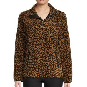 Time and Tru 🟣 EUC Size 2X Faux Sherpa Leopard 1/4 Zip Pullover